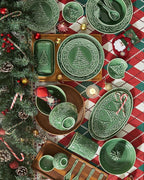 Christmas Tree Serving Platters, 14.5"/ 12.5"/11" Ceramic Oval Serving Trays, Green Serving Plates, Dishwasher and Microwave Safe, Set of 3