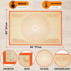 Silicone Pastry Mat 36x24 Inch - Nonstick Baking Mat Perfect for Dough, Pastry, Pie Crust, Fondant, Pasta/Pizza