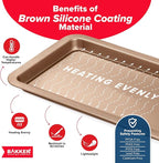 BAKKEN 3-Piece Kitchen Baking Pans - Small, Medium, and Large Cookie Pan, With Nonstick Coating, Stackable and Space-saving Design, PFOA, PFOS, PTFE Free, Oven Safe Tray (Up To 450°F), Brown