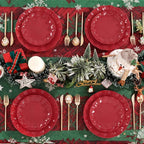 LIYH 50 Pcs Red Plastic Plates Reusable Christmas Plastic Plates Unbreakable Holiday Dinnerware Set Scalloped Plate for Christmas Day,Dishwasher Safe BPA Free (25Guests)