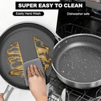imarku Non Stick Frying Pans, 12" Stainless Steel Pan, Hybrid Skillet with Lid, Deep Larger Saute Pan, Dishwasher & Oven Safe, Induction Compatible Cooking Pan, PFOA Free