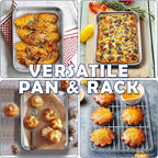 10.4 Inch Baking Sheet Pan with Rack Set, Joyfair Stainless Steel Toaster Oven Pans Tray & Cooling Racks for Cookie/Jelly Roll/Bacon/Meat, Commercial Metal & Rust-free, Dishwasher Safe