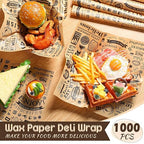 1400 Pcs 12 x 12 Inch Deli Wax Paper Sheets Grease Resistant Tray Basket Liners Newsprint Paper Water and Grease Proof Sandwich Wrapping Square Hot Dog Wrappers for Food Baking (Brown)
