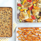 Nordic Ware Naturals 3 Piece Set - USA Made Aluminum Commercial Quality Sheet Pan for Baking or Roasting, Encapsulated Galvanized Steel Rim Prevents Warping; Half Sheet, Jelly Roll and Quarter Sheet