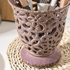 Utensil Holder for Kitchen Counter, Modern Farmhouse Cooking Utensil Holder and Crock Home Kitchen Decor, Ceramic Utensil Organizer for Spatula, Ladle, Eggbeater, Rolling Pin- Kiln-Transformed Purple