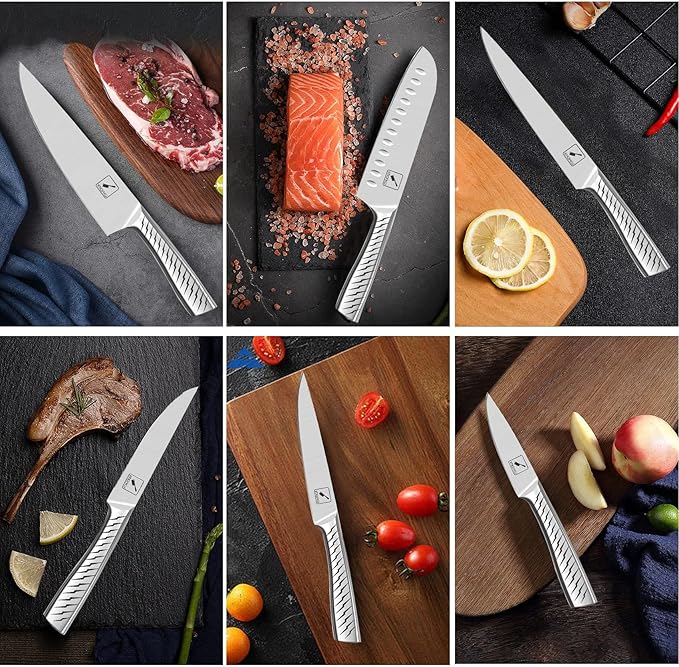 imarku® Knife Set,14-Piece Knife Sets for kitchen with block,Premium One-Piece Kitchen Knife Set with Sharpener,High Carbon Stainless Steel Knives Set for Kitchen,Silver,Dishwasher Safe