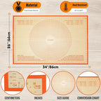 Extra Large Silicone Pastry Mat 34x26 Inch - Nonstick Baking Mat with Measurements, Perfect for Doug Rolling, Pastry, Pie Crust, Fondant, Pasta, Pizza