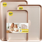 3Pcs Baking Sheet Pan Set, Large Nonstick Cookie Sheets Set, Jelly Roll Pans, Heavy Duty Carbon Steel Cookies Sheet for Oven, Diamond Texture, Gold
