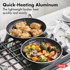 OXO Agility Series 12 Piece Cookware Pots and Pans Set, Ceramic Nonstick PFAS-Free, Induction, Skillets,Saucepans,Lids,Even Heating,Stainless Steel Handles,Chip-Free Rims,Dishwasher & Oven Safe,Black