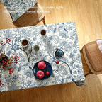 ISAENNE Designer French Linen Square Tablecloth,Blue Floral Washable Indoor Table Cloth,Durable Home Decor Tablecloths for Dining Thanksgiving Kitchen Tea Party Christmas,67"*67"-Ruyi B