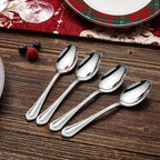 KEAWELL Pearl Edge 4-Piece Premium Spoon Set, 18/10 Stainless Steel, Fine Silverware Spoons with Refined Bead Design, Brightly Polished, Dishwasher Safe (Silver, 6.4" Teaspoons)