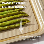 HONGBAKE 9-Piece Baking Pans Set with Wave Texture, 0.8mm Thick Bakeware Sets Non Stick, Includes Stackable Cookie Sheets for Oven Cooking, Cake Pan, Muffin Pan, Loaf Pan, Roasting Pan, Rack, Gold