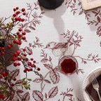 ISAENNE Designer Vintage Linen Square Tablecloth,Red Floral Pattern Linen Stain Resistant Table Cloth,Decor Tablecloths for Dining Thanksgiving Kitchen Christmas Party,67"*67"-Harmony