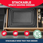 BAKKEN 3-Piece Kitchen Baking Pans - Small, Medium, and Large Cookie Pan, With Nonstick Coating, Stackable and Space-saving Design, PFOA, PFOS, PTFE Free, Oven Safe Tray (Up To 450°F), Gray Marble