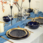 Stone Lain Porcelain 16 Piece Dinnerware Set, Service for 4, Blue and Golden Rim, Dark Blue