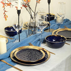 Stone Lain Florian Modern Porcelain Dish Set, 32-Piece Dishes for 8, Gold and Blue