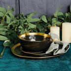 Stone Lain Florian Modern Porcelain 16 Piece Dinnerware Set, Plates and Bowls Set, Dish set for 4, Black And Golden Rim