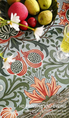 ISAENNE Designer Bohemian Linen Green Long Tablecloth Rectangle,Floral Indoor Table Cloth,Stain Resistant Decor Tablecloths for Dining Thanksgiving Kitchen Party Christmas,63"*94"-Naples