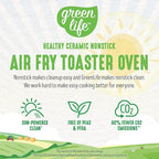 GreenLife Countertop Toaster Oven Air Fryer Stainless Steel, Healthy Ceramic Nonstick, PFAS Free, Tray & Basket, Bake, Broil, Reheat, Adjustable Temp & Time Control, Auto Shutoff, Black