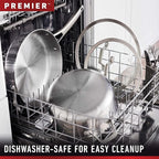 Calphalon Premier Stainless Steel 5-Quart Sauté Pan with Lid, 3-Layer Metal Construction, Oven & Dishwasher Safe