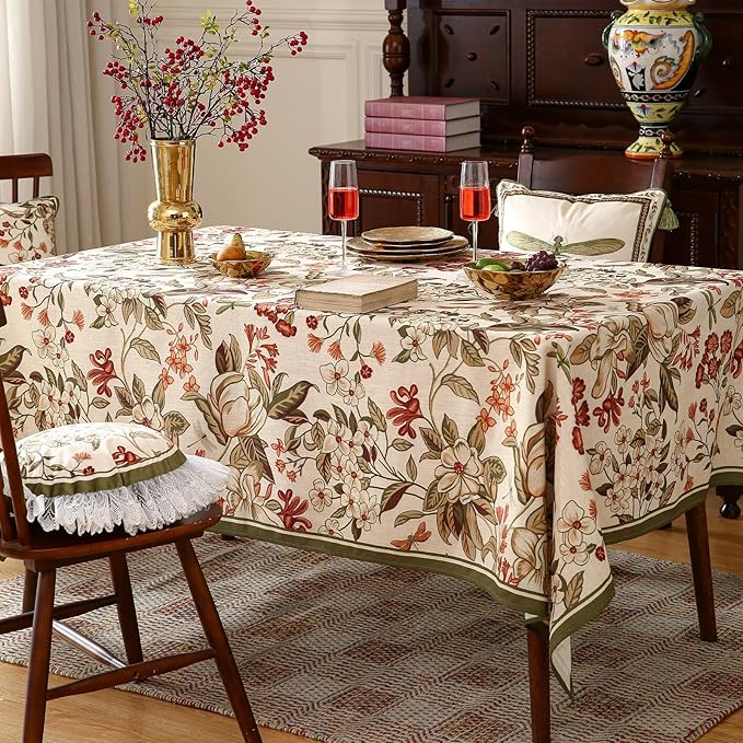 ISAENNE Designer Bohemian Linen Small Rectangular Tablecloth,Colorful Floral Pattern Table Cloth,Wrinkle Resistant Decorative Tablecloths for Dining Thanksgiving Kitchen Party,55"*71"-Grace A