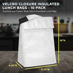 DISCOUNT PROMOS 10 Hook and Loop Insulated Lunch Bags Set - Polyester, Durable, Vibrant, Reusable - White
