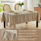 Newbridge Barcelona Luxury Damask Fabric Tablecloth, 60” Wide x 102” Rectangle, Golden Beige, 100% Polyester, No Iron, Soil Resistant Dining Room, Party and Banquet Table Cover