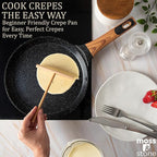 Moss & Stone 9.5-Inch Nonstick Crepe Pan with Spreader – Ceramic Dosa Tawa, Flat Skillet for Roti, Pancakes, Tortillas – Induction Compatible, Nonstick Pancake Pan for Stovetop Use, Balck