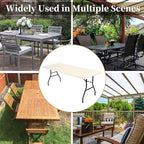 10 Pack Fitted Tablecloth for 8 Foot Rectangle Tables, Ivory Elastic Outdoor Picnic Table Cover, Washable Stretch Folding Table Cloths 8 ft for Camping Party Patio Kitchen Banquet, 30" W x 96" L