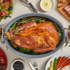 BRONYPRO Roasting Pan with Rack, 18-Inch Granite Roaster with Lid, 20 lb Capacity for Turkey, Chicken, and Vegetables, Light Gray