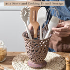 Utensil Holder for Kitchen Counter, Modern Farmhouse Cooking Utensil Holder and Crock Home Kitchen Decor, Ceramic Utensil Organizer for Spatula, Ladle, Eggbeater, Rolling Pin- Kiln-Transformed Purple