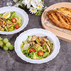 DaYammi 30 Pack Plastic Bowls with Silver Rim, 12oz Disposable Soup Bowls, Heavy Duty Dinner Bowls for Weddings, Parties, Dinners, Catering and Everyday Use