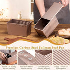 LIANYU 3 Pack Pullman Loaf Pan with Lid, 1 LB Nonstick Carbon Steel Loaf Pans Set, Heavy Duty Rectangle Bakeware with Cover for Homemade Sourdough Bread Sandwich, Rose Gold