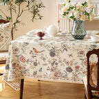 ISAENNE Designer French Light Beige Extra Long Rectangle Tablecloth,Linen Florals and Birds Pattern Table Cloth,Durable Decorative Tablecloths for Dining Thanksgiving Kitchen,67"*118"-Cornucopia