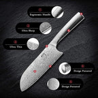3 Pieces Damascus Kitchen Knife Set with 8” Chef Knife, 7” Santoku Knife, 3.5” Paring Knife, 67 Layer Handmade Damascus VG10 Steel Core, Hammered Ergonomic Handle (Gift Box)