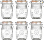 Amzcku Wide Mouth Vintage Mason Jars with Airtight Lid 32oz, Canister Quart Jars for Kitchen Storage - for Coffee, Sugar, Beans 6 Pack