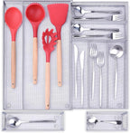 WuGeShop Expandable Silverware Drawer Organizer, Metal Mesh Large Kitchen Flatware Cutlery Tray, Adjustable Kitchen Drawer Organizer for Large Utensils (7+2 Compartment, Silver)