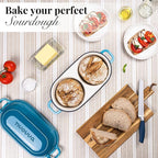 nuovva Dutch Oven For Sourdough Bread Baking – Enamelled Cast Iron Bread Loaf Pot – 500°F Oven Safe Non Stick Bread Pot – Double Round Loaf Space, 16.5cm Diameter, Light Blue