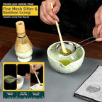 6 Pcs Matcha Whisk Set | Matcha kit with Mottled Green Bowl, Bamboo Whisk, Scoop, Sifter, Holder for whisk & Cleaning Cloth, Traditional Matcha Set in Magnetic Gift Box