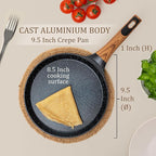 Moss & Stone 9.5-Inch Nonstick Crepe Pan with Spreader – Ceramic Dosa Tawa, Flat Skillet for Roti, Pancakes, Tortillas – Induction Compatible, Nonstick Pancake Pan for Stovetop Use, Balck