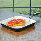 Tramontina Gourmet Ceramica Deluxe Aluminum Square Grill Pan, Non Stick Pan with Ceramic Interior, 11-inch, Metallic Black, Made in Italy