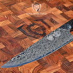 Dalstrong 8 in Chef Knife - Scorpion Series - Exclusive Japanese V12 Ultra™ Steel - Black Damascus - Black & Red Honeycomb Resin Handle - w/ 8 inch chef knife sheath