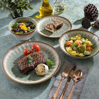 Gibson Elite Mayfair Bay 16-Piece Embossed Double Bowl Dinnerware Set, Service for 4 – Green Stoneware Plates and Bowls