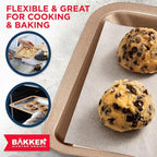 BAKKEN 3-Piece Kitchen Baking Pans - Small, Medium, and Large Cookie Pan, With Nonstick Coating, Stackable and Space-saving Design, PFOA, PFOS, PTFE Free, Oven Safe Tray (Up To 450°F), Brown