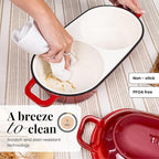 Dutch Oven For Sourdough Bread Baking – Enamelled Cast Iron Bread Loaf Pot – 500°F Oven Safe Non Stick Bread Pot – Double Round Loaf Space, 16.5cm Diameter, Red, – by Nuovva