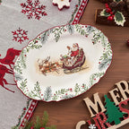 Bico Santa On The Way 16 plus 14 inch Scalloped Oval Platters Set, Set of 2, Microwave and Dishwasher Safe, for Serving Fish, Chicken, Turkey