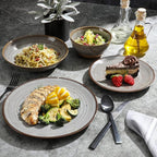 Gibson Elite Dreamweaver Double Bowl Terracotta Reactive Dinnerware Set - Grey, Service for 4 (16pcs)