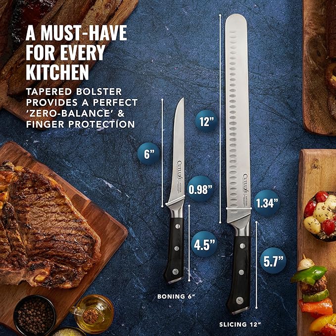 Cutluxe BBQ Carving Knife Set – Brisket Slicing and Boning Knife for Meat Cutting – Professional Knife with Razor Sharp German Steel, Full Tang, Ergonomic Handles – Artisan Series